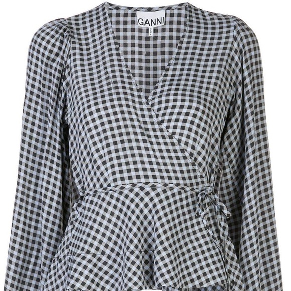 Ganni gingham blue blouse size xs - Picture 1 of 4